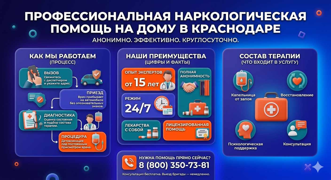Инфографика о принципах лечения алкоголизма на дому в Варгашах: этапы вызова нарколога, преимущества анонимной детоксикации и состав медицинской помощи.